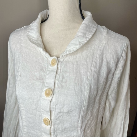 Flax 100% Linen Collared Button Up Long Sleeve Shirt Blouse Small S Cream White - Picture 3 of 9